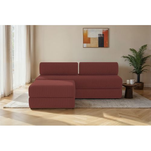 Canapé D'angle Convertible 4 Places - Velours Côtelé - Rouge