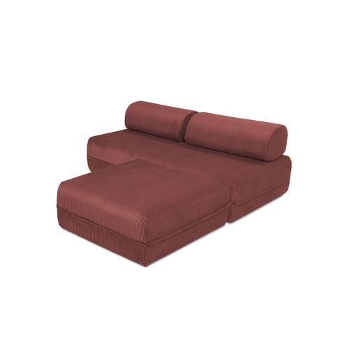 Canapé D'angle Convertible 4 Places - Velours Côtelé - Rouge