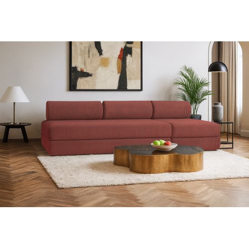 Canapé Droit Convertible 4 Places - Velours Côtelé - Rouge