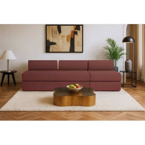 Canapé Droit Convertible 4 Places - Velours Côtelé - Rouge