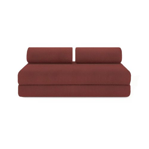 Canapé D'angle Convertible 6,5 Places - Velours Côtelé - Rouge