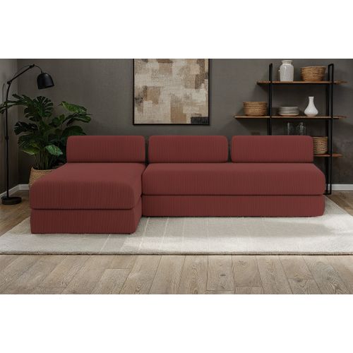 Canapé D'angle Convertible 6,5 Places - Velours Côtelé - Rouge