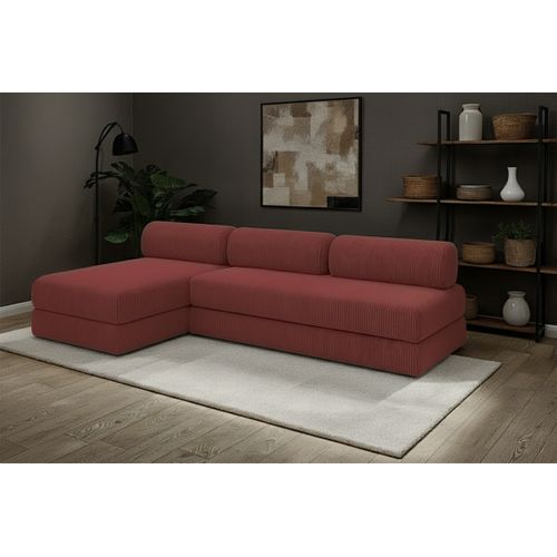 Canapé D'angle Convertible 6,5 Places - Velours Côtelé - Rouge