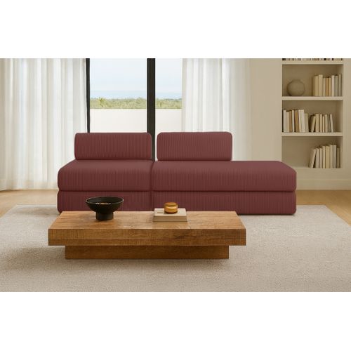 Canapé Droit Convertible 3 Places - Velours Côtelé - Rouge