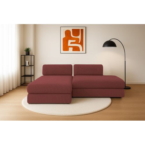 Canapé D'angle Convertible 5 Places - Velours Côtelé - Rouge