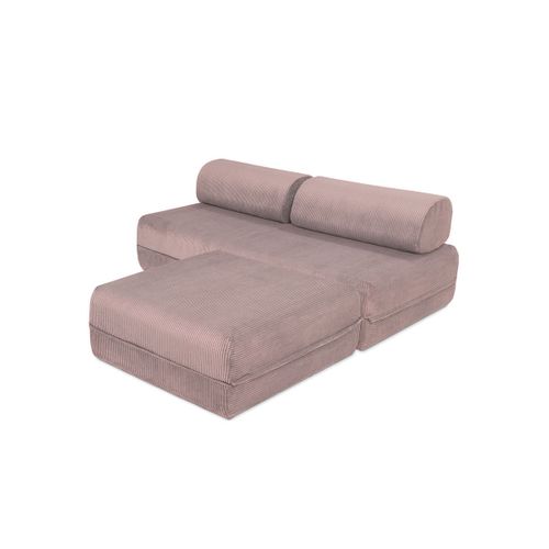 Canapé D'angle Convertible 4 Places - Velours Côtelé - Rose Pâle