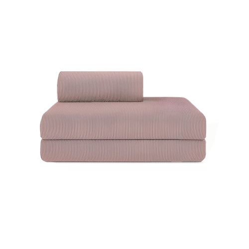 Canapé D'angle Convertible 5 Places - Velours Côtelé - Rose Pâle