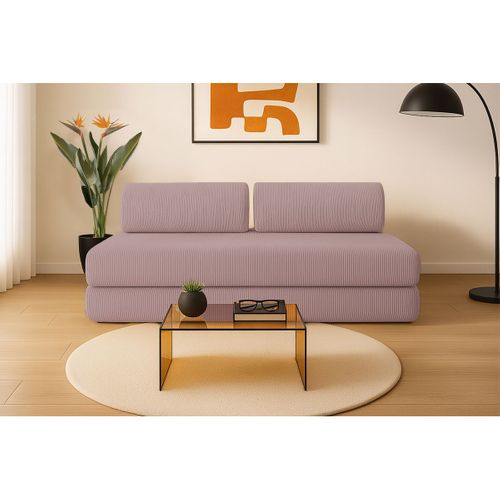 Canapé Droit Convertible 3,5 Places - Velours Côtelé - Rose Pâle