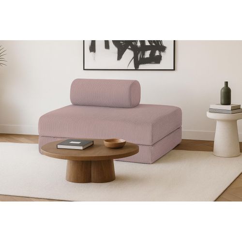 Canapé Droit Modulable Et Convertible 2 Places - Velours Côtelé - Rose Pâle