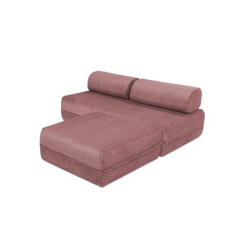 Canapé D'angle Convertible 4 Places - Velours Côtelé - Rose