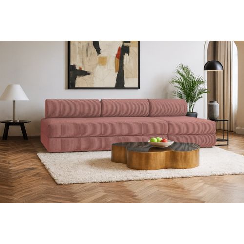Canapé Droit Convertible 4 Places - Velours Côtelé - Rose