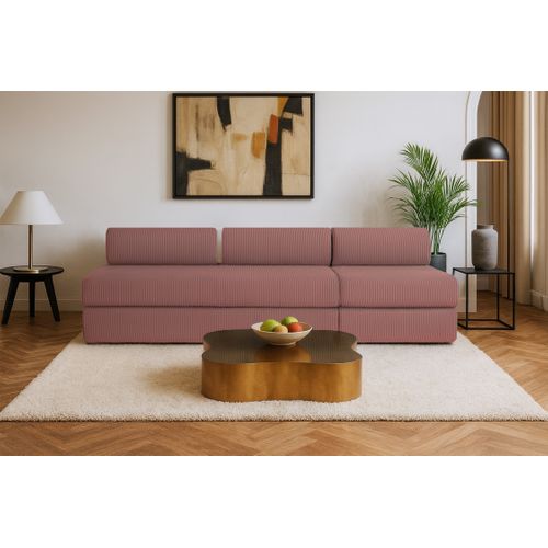 Canapé Droit Convertible 4 Places - Velours Côtelé - Rose