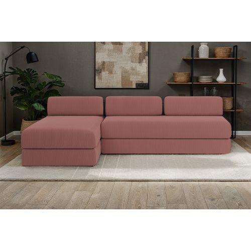 Canapé D'angle Convertible 6,5 Places - Velours Côtelé - Rose