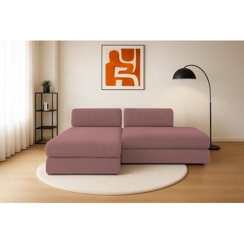 Canapé D'angle Convertible 5 Places - Velours Côtelé - Rose