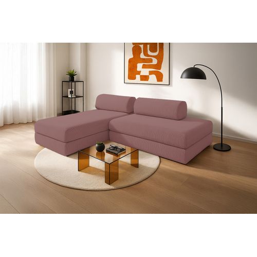 Canapé D'angle Convertible 5 Places - Velours Côtelé - Rose