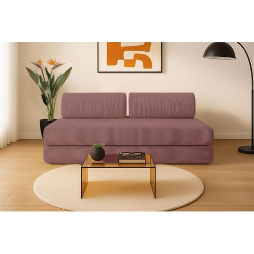 Canapé Droit Convertible 3,5 Places - Velours Côtelé - Rose