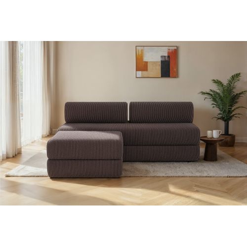 Canapé Droit Convertible 4 Places - Velours Côtelé - Marron