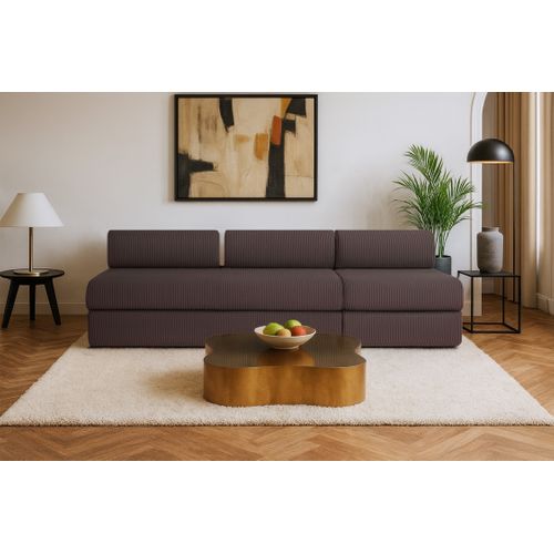 Canapé Droit Convertible 4,5 Places - Velours Côtelé - Marron