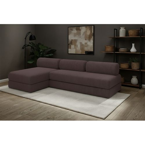 Canapé Droit Convertible 6,5 Places - Velours Côtelé - Marron