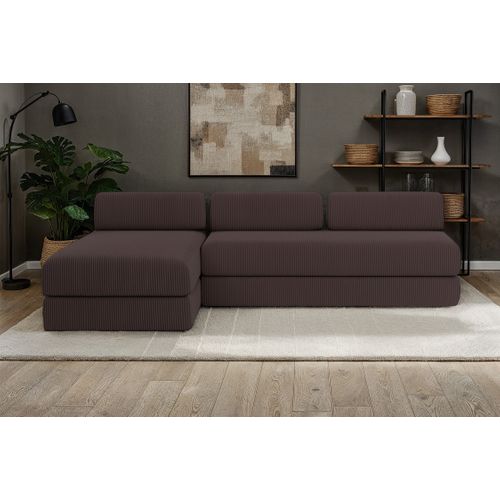 Canapé Droit Convertible 6,5 Places - Velours Côtelé - Marron