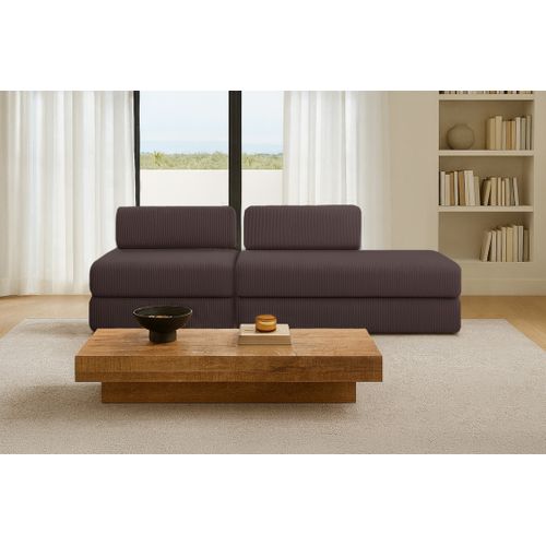 Canapé Droit Convertible 3 Places - Velours Côtelé - Marron