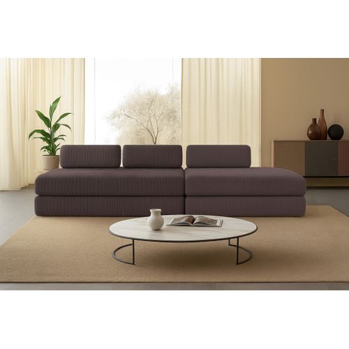 Canapé Droit Convertible 5 Places - Velours Côtelé - Marron