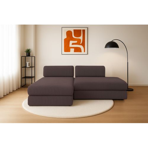 Canapé D'angle Convertible 5 Places - Velours Côtelé - Marron