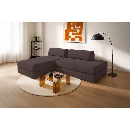 Canapé D'angle Convertible 5 Places - Velours Côtelé - Marron