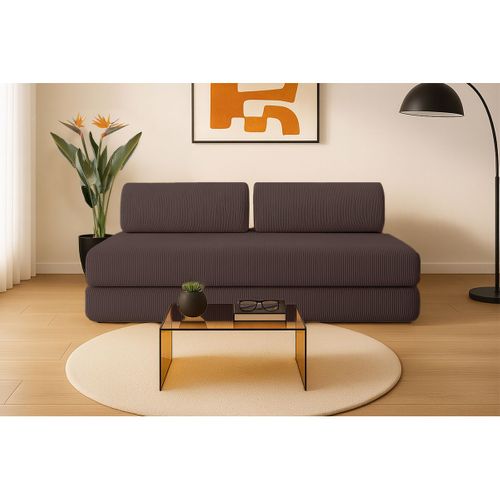 Canapé Droit Convertible 3,5 Places - Velours Côtelé - Marron