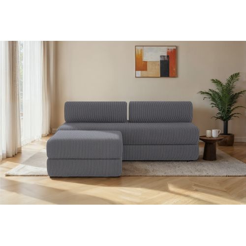 Canapé D'angle Convertible 4 Places - Velours Côtelé - Gris