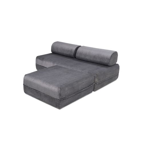 Canapé D'angle Convertible 4 Places - Velours Côtelé - Gris