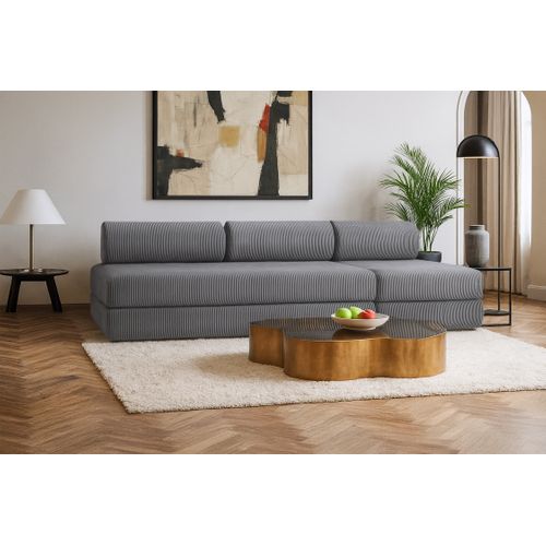 Canapé Droit Convertible 4 Places - Velours Côtelé - Gris