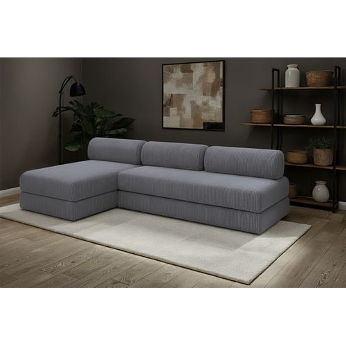 Canapé D'angle Convertible 6,5 Places - Velours Côtelé - Gris