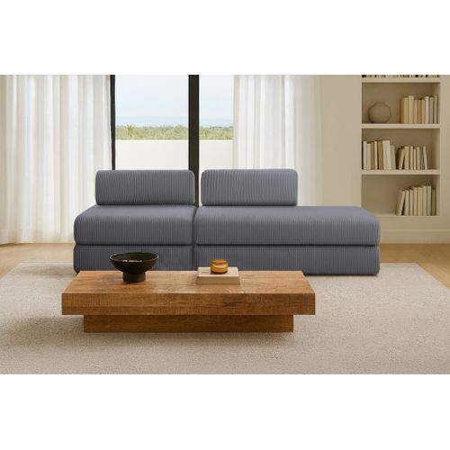 Canapé Droit Convertible 3 Places - Velours Côtelé - Gris