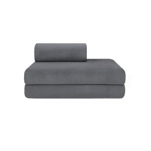 Canapé D'angle Convertible 5 Places - Velours Côtelé - Gris