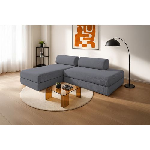 Canapé D'angle Convertible 5 Places - Velours Côtelé - Gris