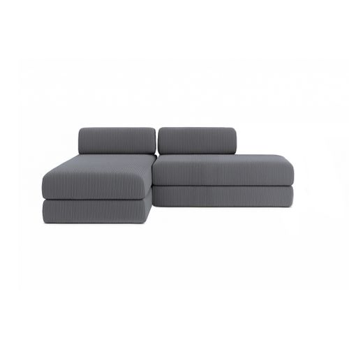 Canapé D'angle Convertible 5 Places - Velours Côtelé - Gris