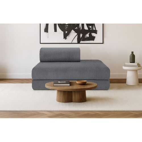 Canapé Droit Modulable Et Convertible 2 Places - Velours Côtelé - Gris