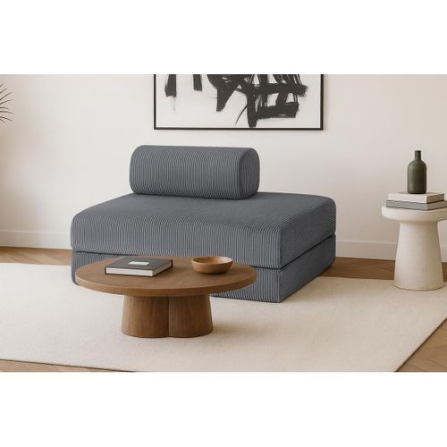 Canapé Droit Modulable Et Convertible 2 Places - Velours Côtelé - Gris