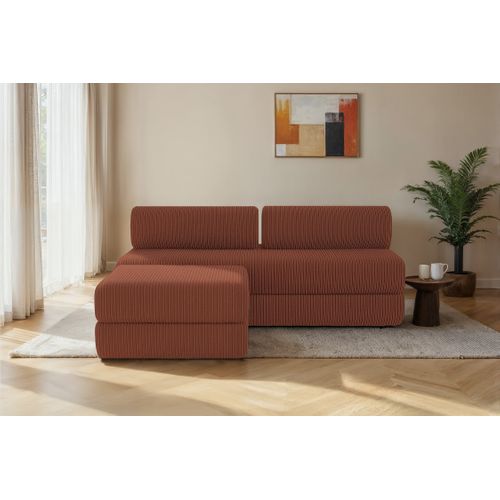 Canapé D'angle Convertible 4 Places - Velours Côtelé - Terracotta