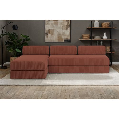 Canapé D'angle Convertible 6,5 Places - Velours Côtelé - Terracotta