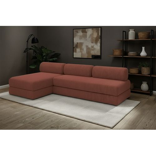 Canapé D'angle Convertible 6,5 Places - Velours Côtelé - Terracotta
