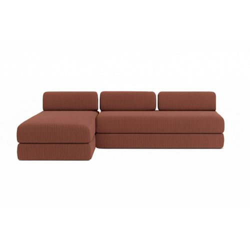 Canapé D'angle Convertible 6,5 Places - Velours Côtelé - Terracotta