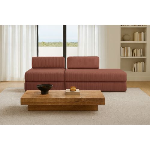 Canapé Droit Convertible 3 Places - Velours Côtelé - Terracotta