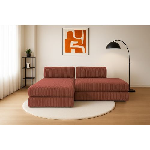 Canapé D'angle Convertible 5 Places - Velours Côtelé - Terracotta