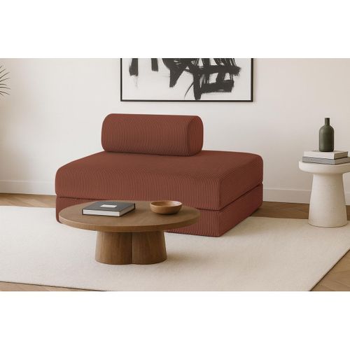 Canapé Droit Modulable Et Convertible 2 Places - Velours Côtelé - Terracotta