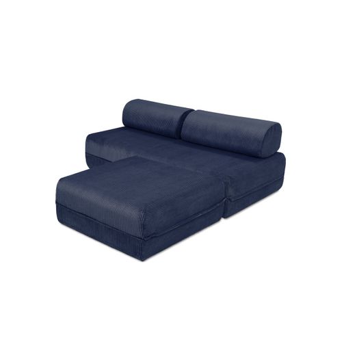 Canapé D'angle Convertible 4 Places - Velours Côtelé - Bleu