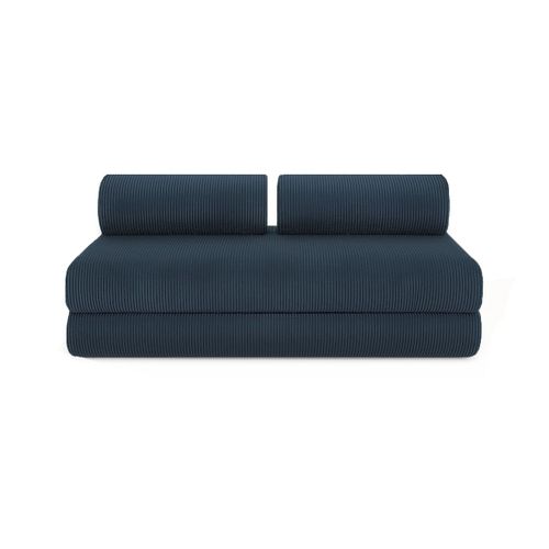 Canapé Droit Convertible 4 Places - Velours Côtelé - Bleu