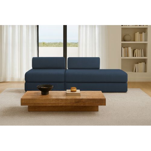 Canapé Droit Convertible 3 Places - Velours Côtelé - Bleu