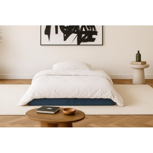 Canapé Droit Modulable Et Convertible 2 Places - Velours Côtelé - Bleu